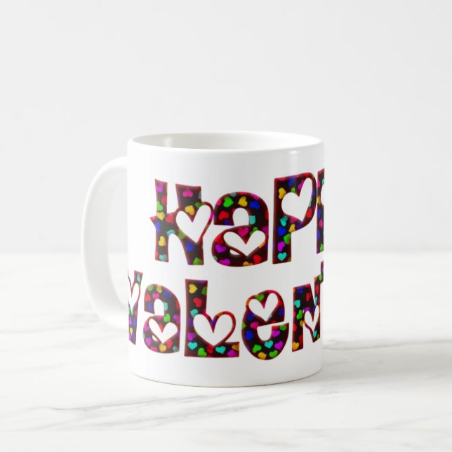 Mug Joyeux Valentine Love Hearts Typographie mignonne (Devant gauche)