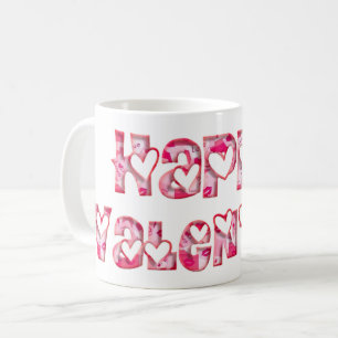 Mug Joyeux Valentine Love Hearts Typographie rose
