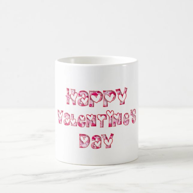 Mug Joyeux Valentine Love Hearts Typographie rose (Centre)