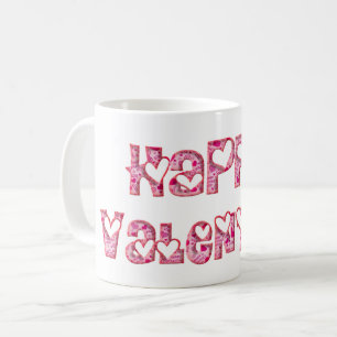 Mug Joyeux Valentine mignonne Rose Love Hearts Texte