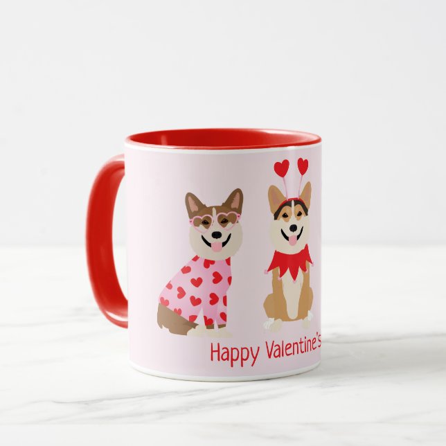 Mug Joyeux Valentines Day Pembroke Welsh Corgi Chiens (Devant gauche)