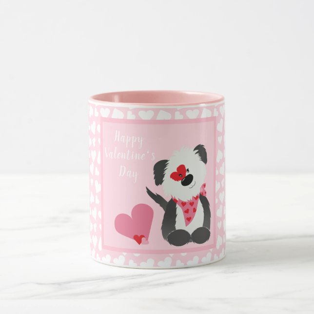 Mug Joyeux Valentines Jour Coeurs de chiot rose (Centre)