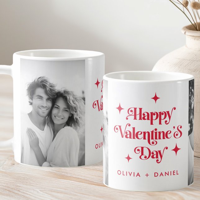 Mug Joyeux Valentines jour rétro étoiles rouge photo (Happy Valentines day retro stars red photo Coffee Mug)