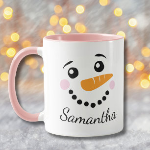 Mug Joyeux visage Snowman Nom personnalisé Noël