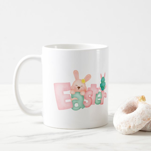 Mug Joyeux voeux de Pâques - Baisers de lapin drôle (Avec donut)