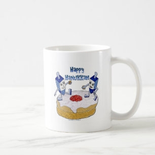 Mug Judaica Happy Hanukkah Dancing Dreidels