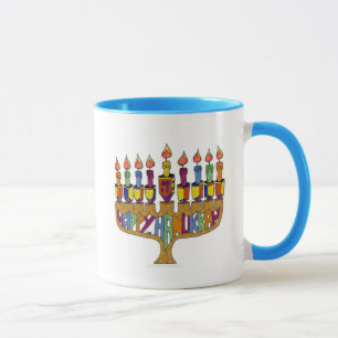 Mug Judaica Joyeux Hanukkah Toupie Menorah