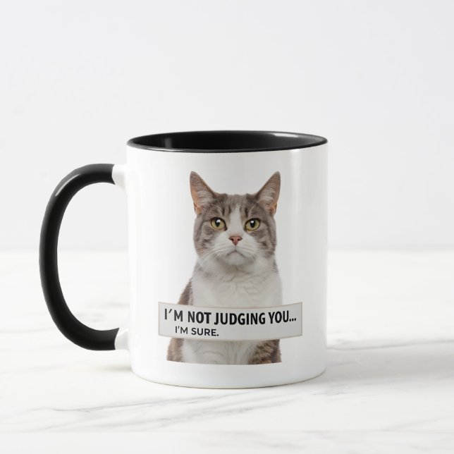 Mug Judging Cat Sarcastic Quote Minimal Art (Gauche)