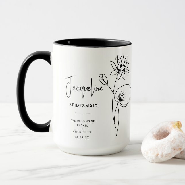 Mug Juillet Bridesmaid | Fleur de naissance Lily d'eau (Avec donut)