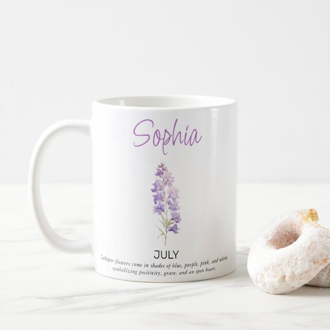 Mug Juillet Fleur de naissance personnalisée (Avec donut)