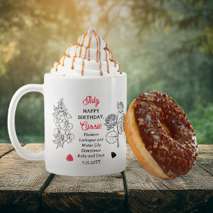 Mug Juillet Larkspur et Lys d'eau Anniversaire Gardien