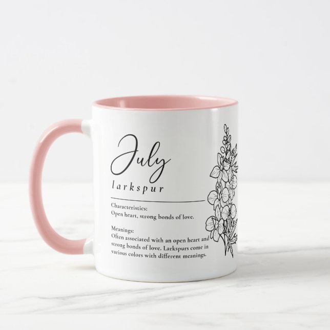 Mug Juillet Mois de naissance Fleur Larkspur Minimalis (Gauche)