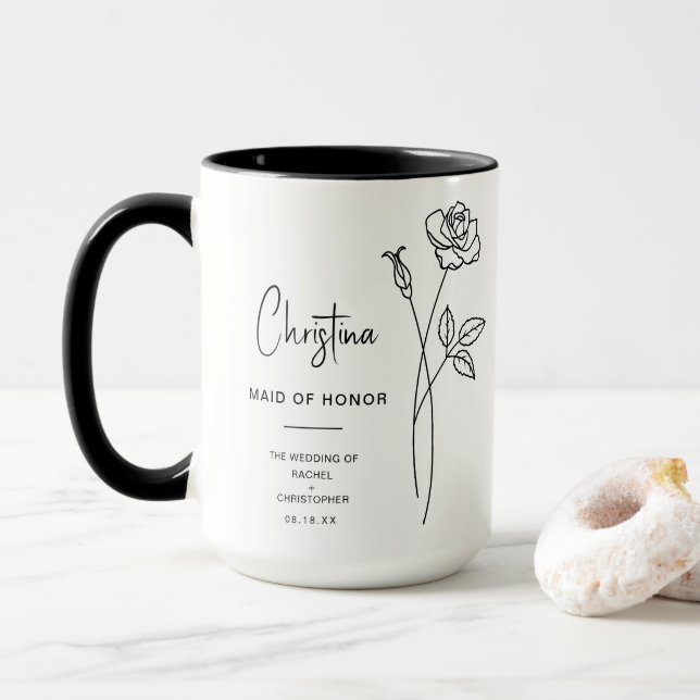 Mug Juin Maid of Honor | Fleur de naissance rose (Avec donut)