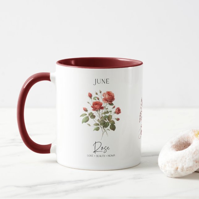 Mug Juin Mois de naissance Fleur Rouge Rose Anniversai (Avec donut)