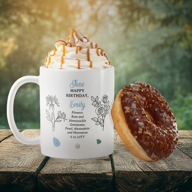 Mug Juin Rose et allaitement de miel (June Floral and Birthstone Birthday Keepsake Coffee Mug)