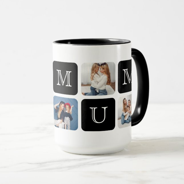 Mug Jumbo 15 oz. "♥ Maman" 5-Photos Moderne (Devant droit)
