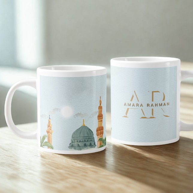 Mug Jumbo 20oz ・ Dôme Vert de Madinah Aquarelle (Créateur téléchargé)