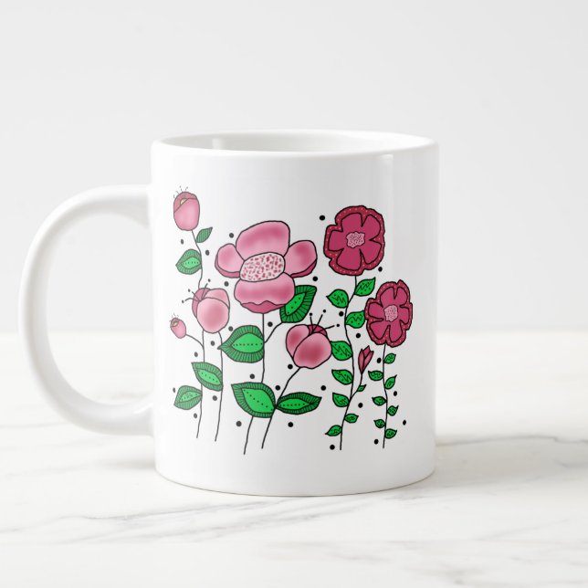 Mug JUMBO - Fleurs fantaisistes roses (Gauche)