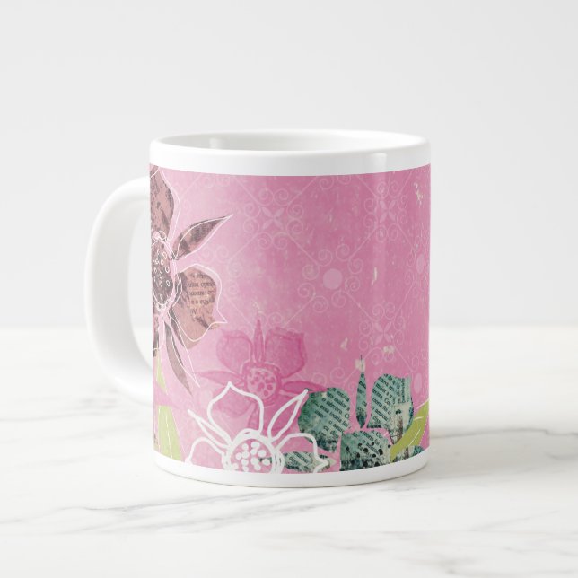 Mug Jumbo Fleurs Tropicales Rose (Devant gauche)