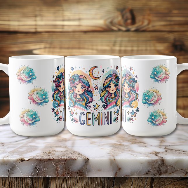 Mug Jumeaux Gémeaux Astrologie Zodiaque Filles Colorée (Colorful Gemini Astrology Zodiac Twin Girls Coffee Mug)