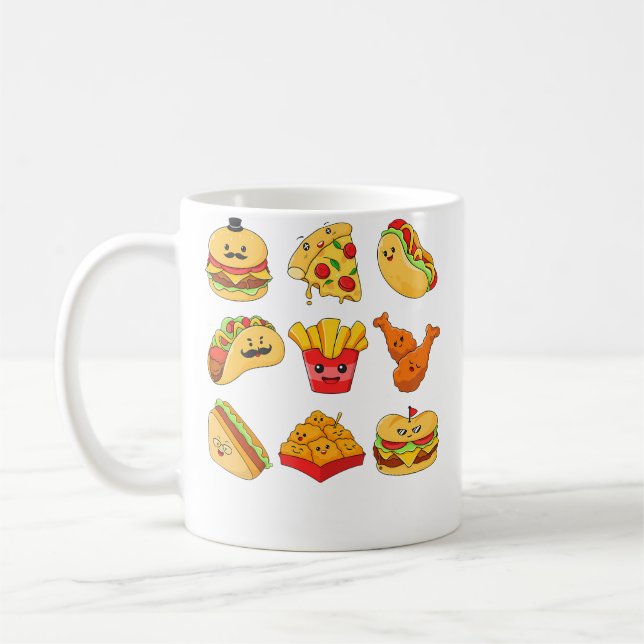 Mug Junk Food Cartoons Fried Food Pizza Chicken Nugget (Gauche)