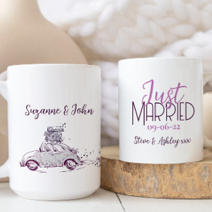 Mug Juste Marié Lune de miel voiture avec des valises