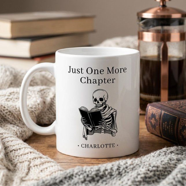 Mug Juste un chapitre de plus Squelette drôle de lectu (Créateur téléchargé)