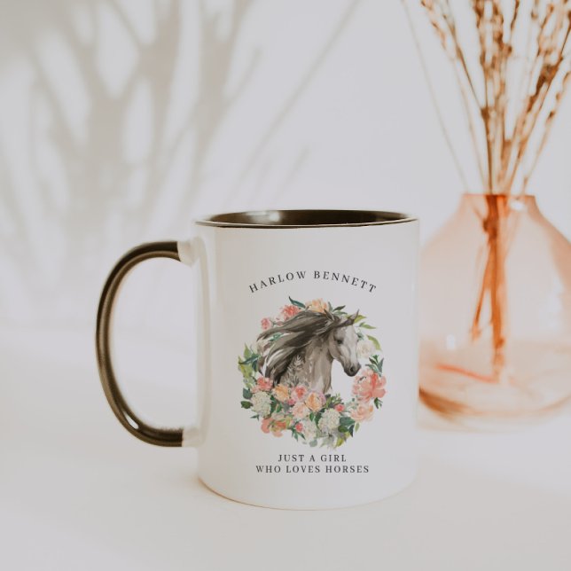 Mug Juste une fille qui aime les chevaux | Monogramme (Créateur téléchargé)