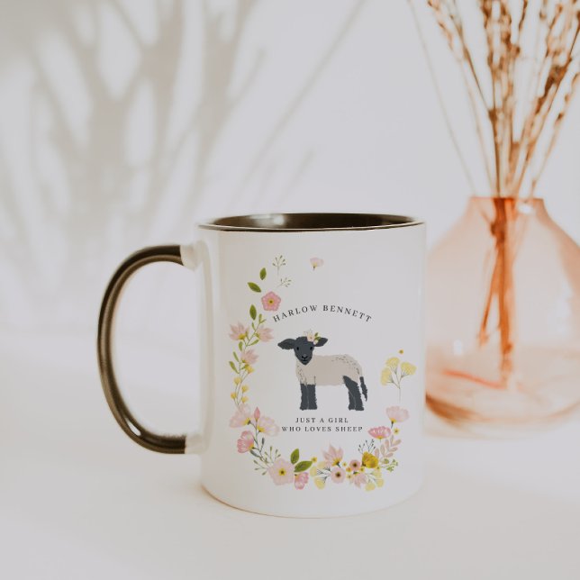 Mug Juste une fille qui aime les moutons | Monogramme (Créateur téléchargé)