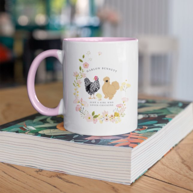 Mug Juste une fille qui aime les poulets | Monogramme (Créateur téléchargé)