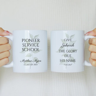 Mug JW 2025 Pioneer School Year Text avec Eucalyptus