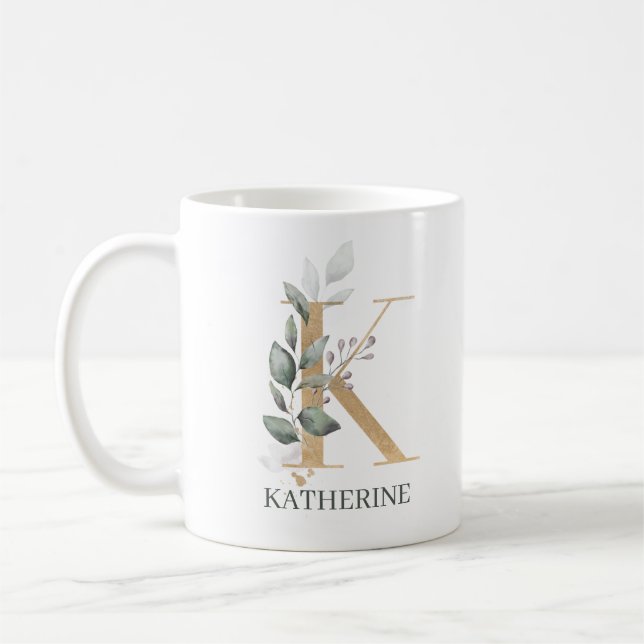 Mug K Monogramme Floral Personnalisé (Gauche)