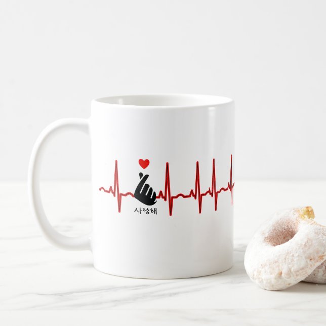 Mug K-Pop Coeur doigt symbole main Saranghae EKG (Avec donut)