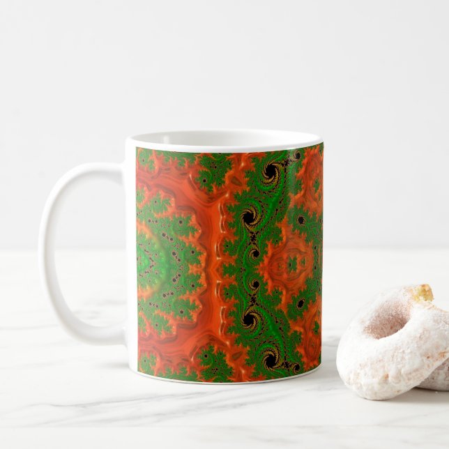 Mug Kaleidoscope classique orange et vert (Avec donut)
