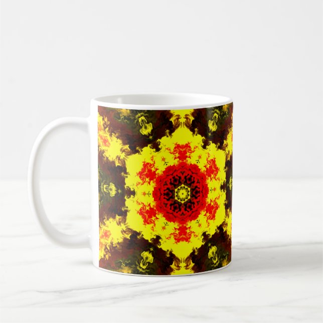Mug Kaleidoscope psychédélique Fleur Jaune et Rouge (Gauche)