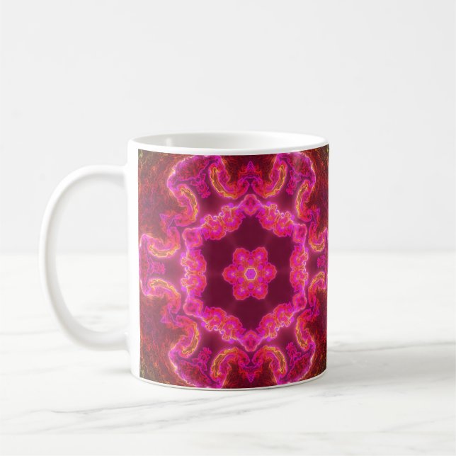 Mug Kaleidoscope psychédélique Fleur rose rouge et ver (Gauche)