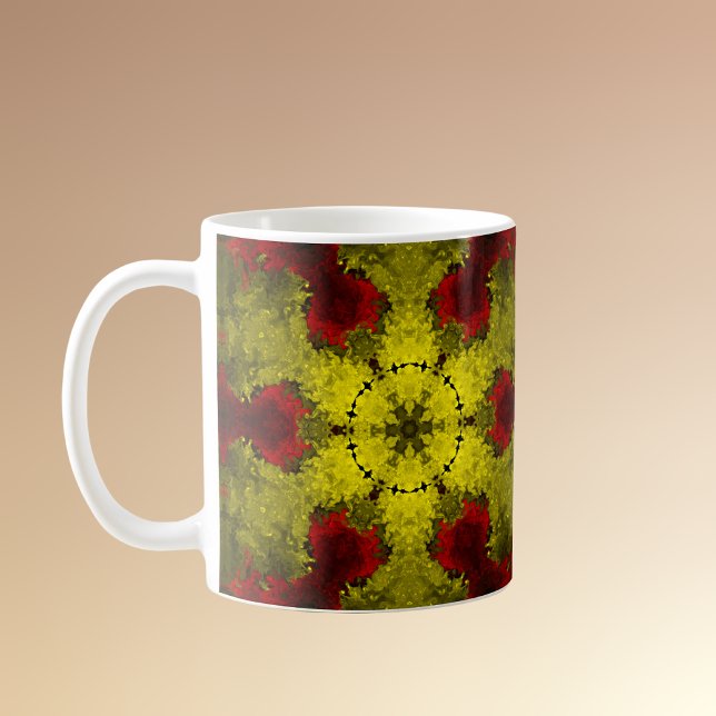 Mug Kaleidoscope psychédélique Fleur rouge et jaune (Créateur téléchargé)
