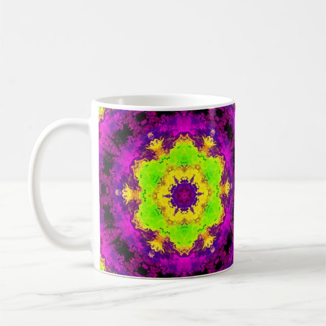 Mug Kaleidoscope psychédélique vert jaune et violet (Gauche)