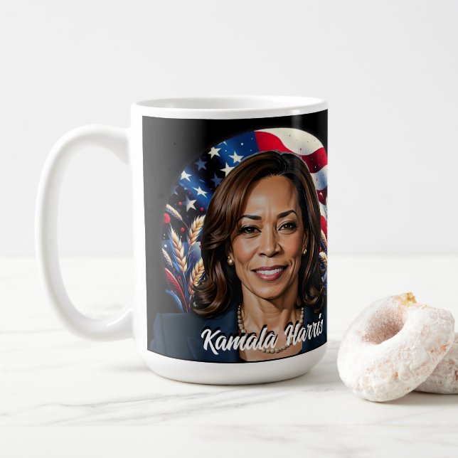 Mug Kamala Harris 2024 Étoiles et rayures (Avec donut)