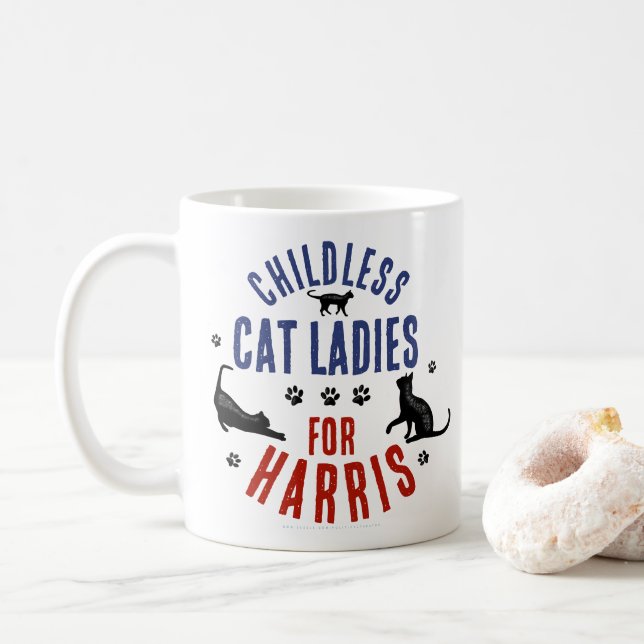 Mug Kamala Harris Présidente 2024 Femmes chats sans en (Avec donut)