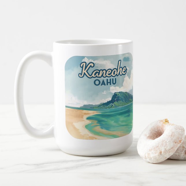 Mug Kaneohe Sandbar Oahu Hawaii Retro (Avec donut)