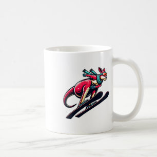 Mug Kangourou skieur sur pente enneigée avec lunettes