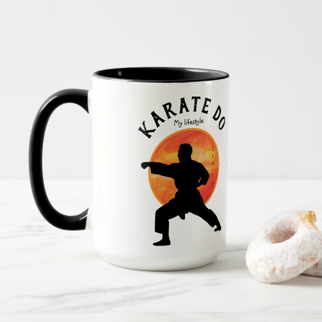 Mug Karate Figure Personnalisée Moderne tendance Noir (Avec donut)