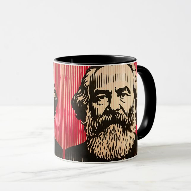 Mug Karl Marx dans le style d'illusion optique BAUHAUS (Devant droit)