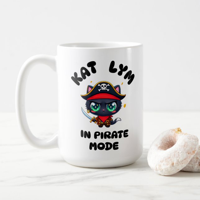 Mug Kat Lym Cute Black Cat Pirate Art (Avec donut)