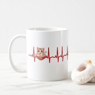 Mug Kawaii Anime Chat Ramen nouilles Otaku EKG Heartbe