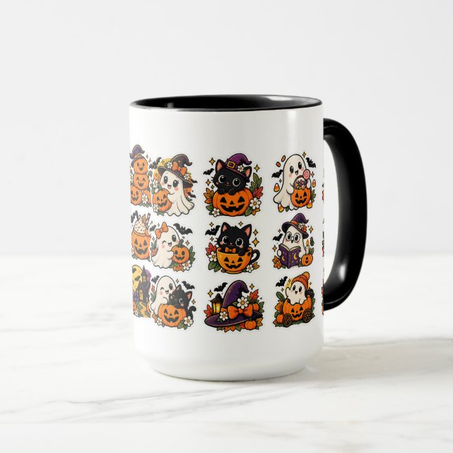 Mug Kawaii avec des fantômes et des citrouilles d' (Devant droit)