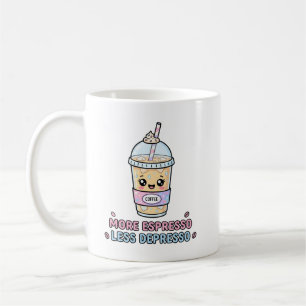 Mug Kawaii Café Drôle Plus d'Espresso Moins de Dépress