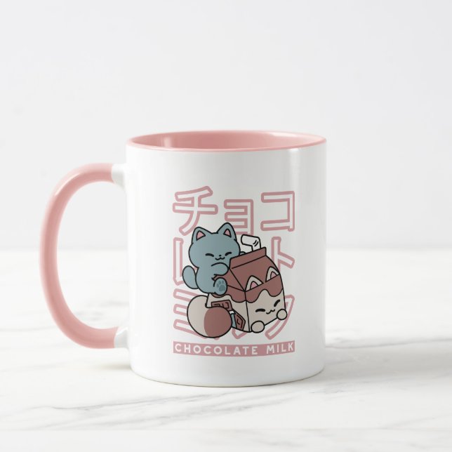 Mug Kawaii Cat with Chocolate Milk – Japanese Pop Art  (Gauche)