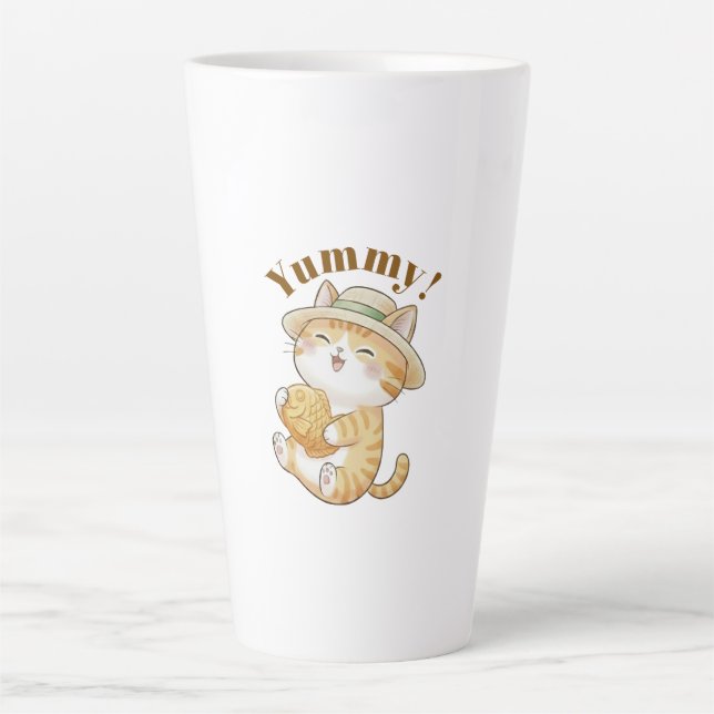 Mug Kawaii Chat Gingembre avec Latte de Poisson Ta (Devant)